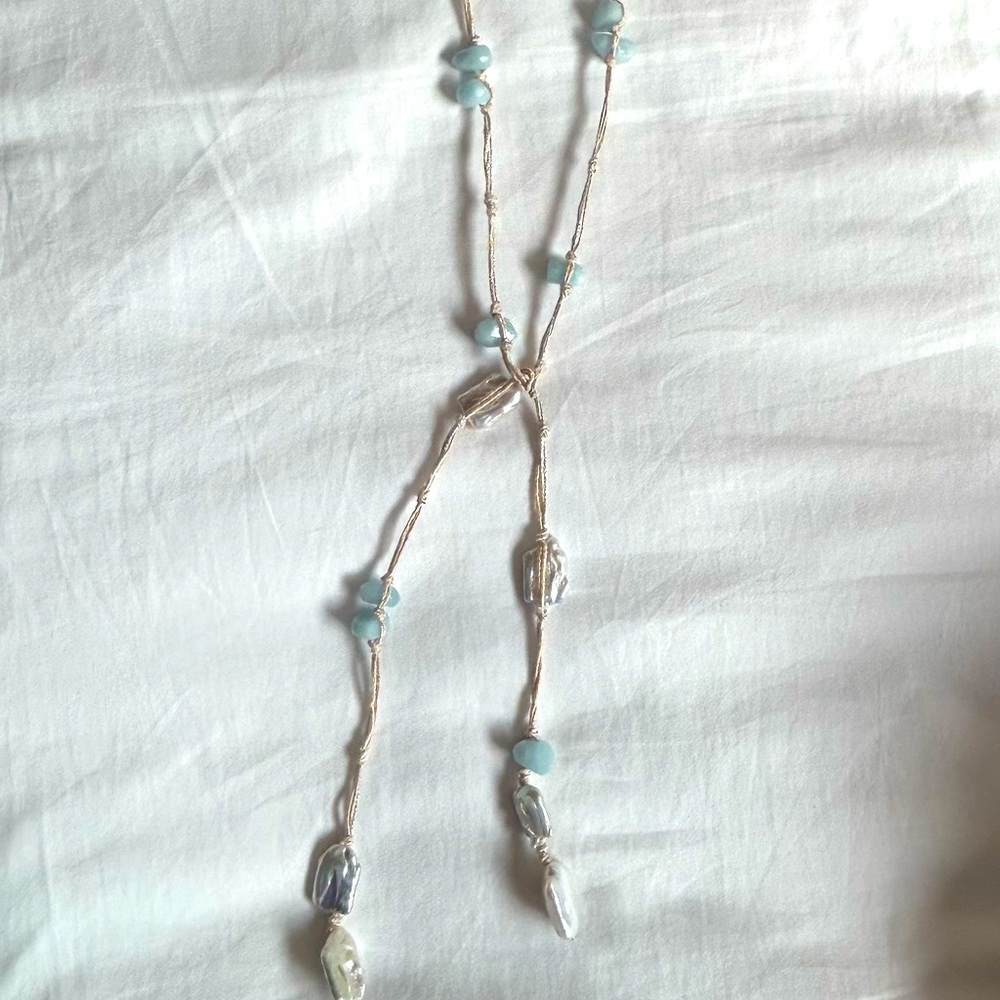 New Mela Pearl and Crystal Lariat Necklace